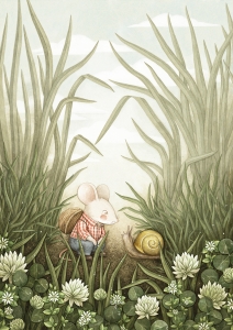 ILUSTRACJA MYSZA I PRZEBUDZONY ŚLIMACZEK